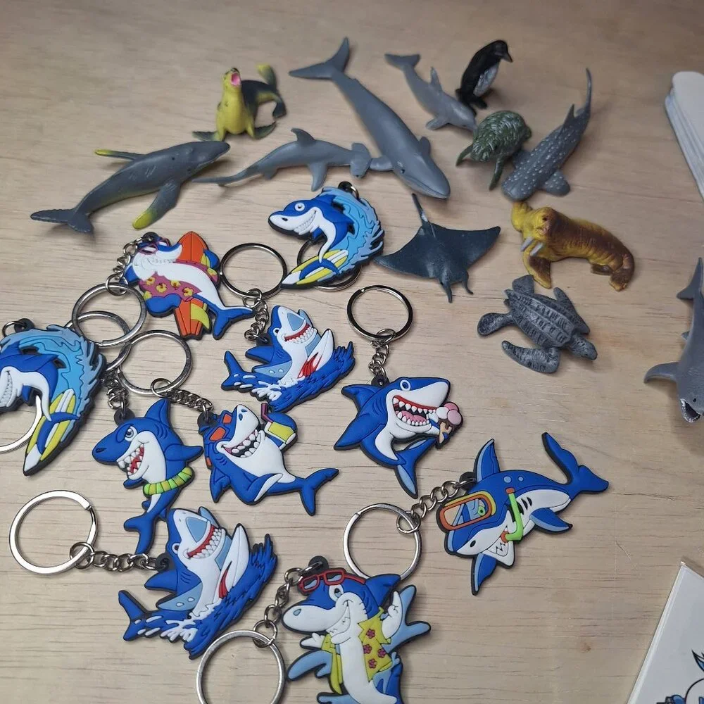 Shark Kids Party Favor Set Keychains Boxes Tattoos‎ Toy Whale Sea Life Animals